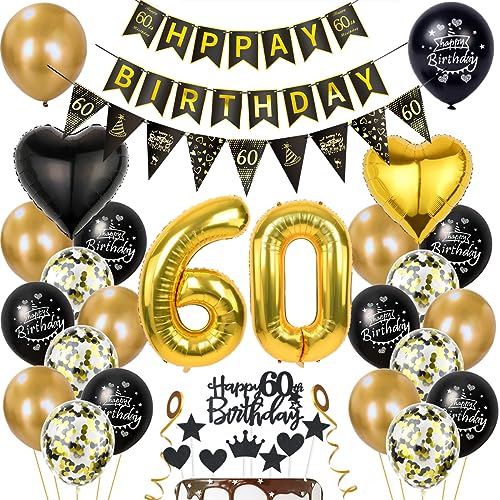 Gold 60. Geburtstag Dekoration Mann Frauen 60 Geburtstag Deko 60 Jahr Geburtstagdeko 60. Ballon Schwarz Gold Deko 60. Geburtstag Luftballons Schwarz Gold Frau 60. Geburtstag Party Deko von Haosell