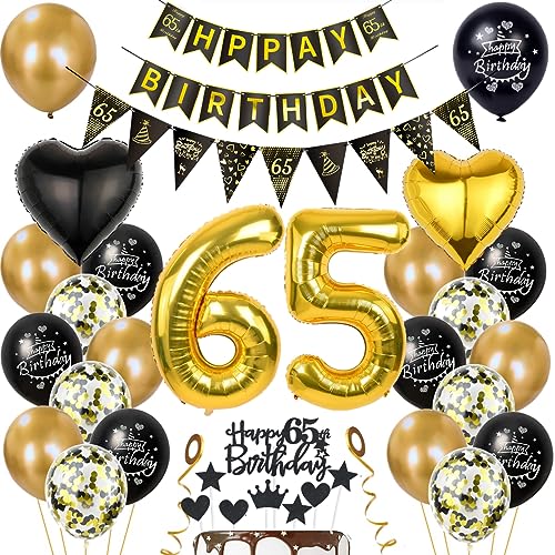 Gold 65. Geburtstag Dekoration Mann Frauen 65 Geburtstag Deko 65 Jahr Geburtstagdeko 65. Ballon Schwarz Gold Deko 65. Geburtstag Luftballons Schwarz Gold Frau 65. Geburtstag Party Deko von Haosell