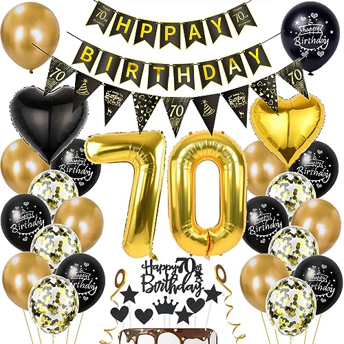 Gold 70. Geburtstag Dekoration Mann Frauen 70 Geburtstag Deko 70 Jahr Geburtstagdeko 70. Ballon Schwarz Gold Deko 70. Geburtstag Luftballons Schwarz Gold Frau 70. Geburtstag Party Deko von Haosell