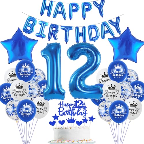 Blau Luftballon 12. Geburtstag Junge deko Folienballon 12 Tortendeko 12 Geburtstags Junge dekoration happy Birthday Girlande Banner Blau Geburtstagsdeko 12 jahre Junge Ballon deko 12. Geburtstag Junge von Haosell