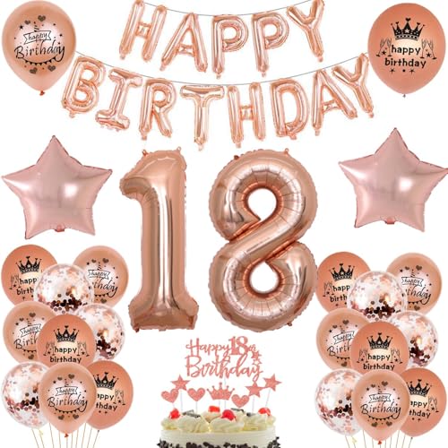 Luftballon 18. Geburtstag Mädchen Rosegold deko Folienballon 18 jahre Geburtstags deko Mädchen Rosegold set happy Birthday 18 Geburtstagsdeko Mädchen Ballon 18 jahre Geburtstag Dekoration set(18) von Haosell