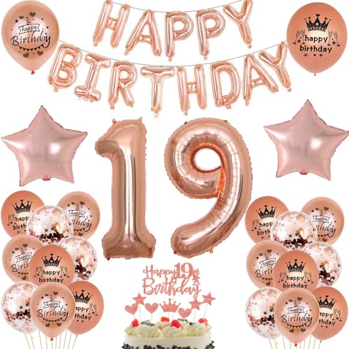 Luftballon 19. Geburtstag Mädchen Rosegold deko Folienballon 19 jahre Geburtstags deko Mädchen Rosegold set happy Birthday 19 Geburtstagsdeko Mädchen Ballon 19 jahre Geburtstag Dekoration set(19) von Haosell