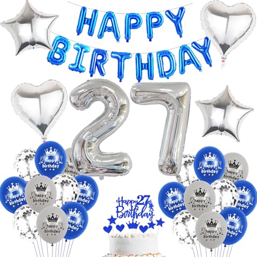 Luftballon 27. Geburtstag mann blau deko Folienballon 27 jahre Geburtstags deko mann männer blau set happy Birthday 27th Geburtstagsdeko 27 mann Ballon 27 jahre Geburtstag mann Dekoration set(27) von Haosell