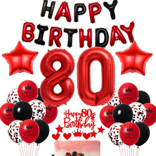 Luftballon 80 Frau Geburtstagsdeko Rot Schwarz 80. Geburtstag Deko Rot 80. Ballons Party Deko Frau 80 Jahre Geburtstagsdeko Rot Schwarz Frau 80. Party Deko Rot Tortendeko 80 Geburtstag von Haosell