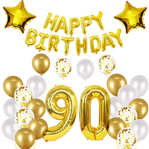 Luftballons 90. Geburtstag mann gold deko Folienballon 90 jahre Geburtstags deko mann männer gold set happy Birthday 90th Geburtstagsdeko 90 mann Ballon 90 jahre Geburtstag mann Dekoration set(90) von Haosell