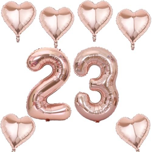 Roségold Zahlen Luftballon 23 +6 pcs herz Heliumballon 23. Geburtstag Deko für Frauen,40" Roségold Riesen Folienballon 23 für 23 Jahre Geburtstag deko, Roségold Helium Zahlenballon 23 von Haosell