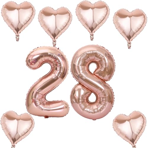 Roségold Zahlen Luftballon 28 +6 pcs herz Heliumballon 28. Geburtstag Deko für Frauen,40" Roségold Riesen Folienballon 28 für 28 Jahre Geburtstag deko, Roségold Helium Zahlenballon 28 von Haosell