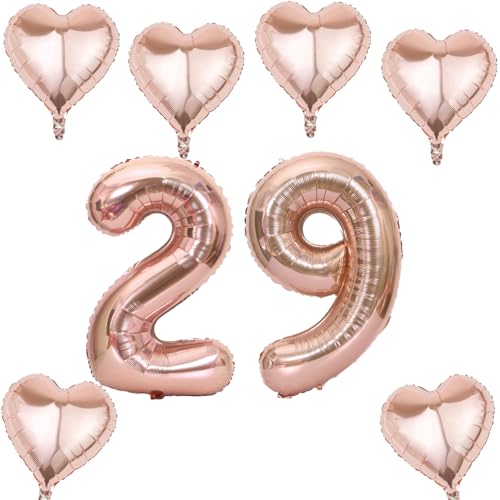 Roségold Zahlen Luftballon 29 +6 pcs herz Heliumballon 29. Geburtstag Deko für Frauen,40" Roségold Riesen Folienballon 29 für 29 Jahre Geburtstag deko, Roségold Helium Zahlenballon 29 von Haosell