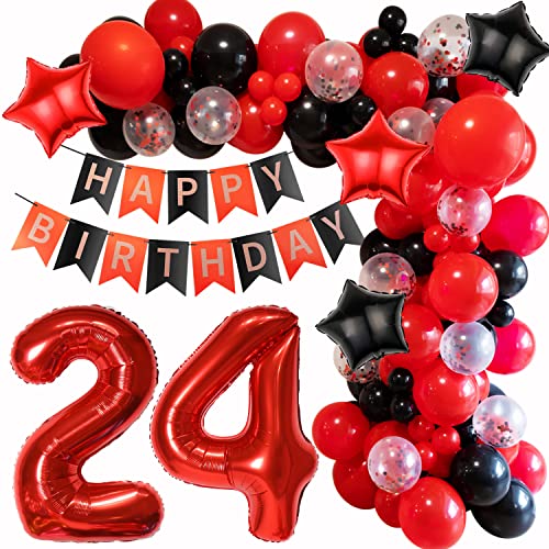 Rot 24 Geburtstag Deko Frau 24. Ballon Girlande Rot Schwarz Geburtstagsdeko 24 Mann Luftballons Girlande 24 Jahr Geburtstagdeko Rot Schwarz Deko 24 Geburtstag Luftballon Ballon Girlande von Haosell