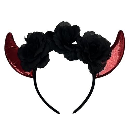 Haoyull Halloween Rose Horn Stirnbänder Blume Schleier Haarbänder Elastische Horror Haarreifen für Hexe Vampire Kostüme von Haoyull