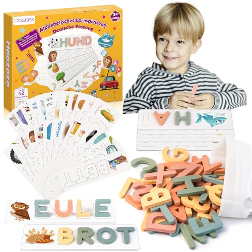 Haozozo Buchstaben Lernen Lernspiele ab 3-8 Jahre, Spielzeug ab 3 4 5 6 7 8 Jahre Junge Kinderspielzeug ab 3-8 Jahre Steckpuzzle Holz Montessori Spielzeug ab 3-8 Jahre Mädchen Einschulung Geschenk von Haozozo