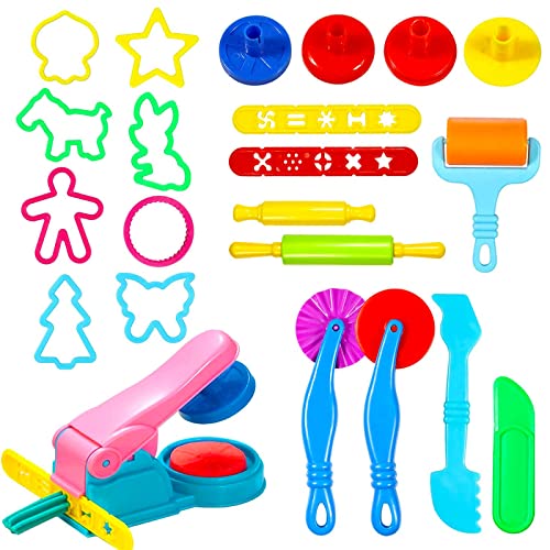 HapagToy Knete zubehör Knetwerkzeug, 22-teiliges Spielteig-Set für Kinder, Plastilin Werkzeuge, DIY Knetmasse, Extruder, Kreationsset, pädagogisches Spielzeug, Geschenk-Set für Jungen und Mädchen von HapagToy