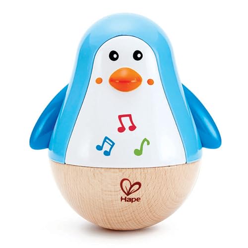 Hape Stehauf-Pinguin, Stehaufmännchen aus Holz, blau, Babyspielzeug ab 6 Monate, Motorikspielzeug aus Holz von Hape