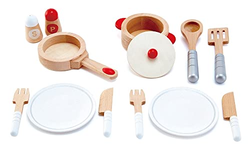 Hape Koch- & Servierset von Hape| 13-teiliges Kochset für Rollen- und Fantasiespiele mit Zubehör aus Holz von Hape