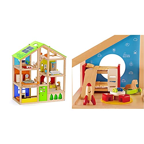 Hape E3401 Vierjahreszeitenhaus, Möbiliert & E3456 - Kinderzimmer von Hape