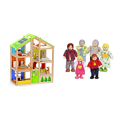 Hape E3401 Vierjahreszeitenhaus, Möbiliert & E3500 - Puppenfamilie, helle Haut von Hape