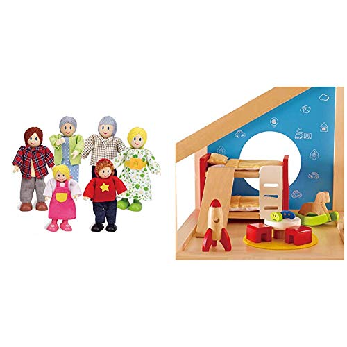 Hape E3500 - Puppenfamilie, helle Haut & E3456 - Kinderzimmer von Hape