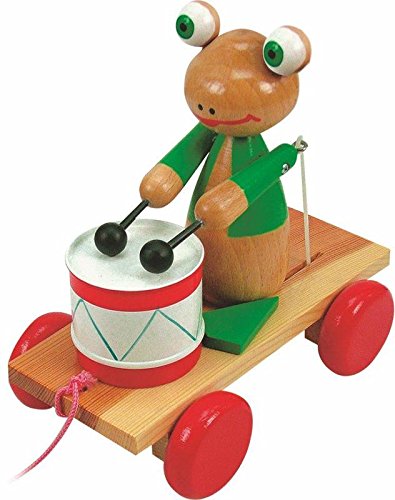 WOODY 90196 Nachziehfigur Frosch mit Trommel, beige, 3-5 Jahre von WOODY