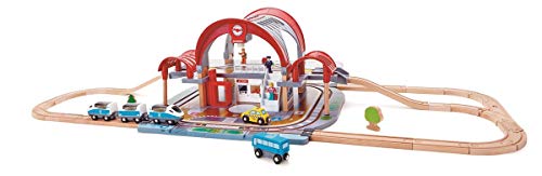 Großstadtbahnhof von Hape | Bahnhofsset für Fantasiespiele aus Holz und mit Projektor und Rekorder | Für Kinder von Hape