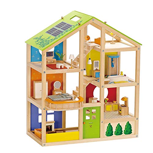 Hape Puppenhaus, alle Jahreszeiten, möbliert – für Kinder ab 2 Jahren – ideal für Rollenspiele, Kommunikation und Austausch – lustiges & lustiges Spiel – Robustes Holz mit lösungsmittelfreier Farbe von Hape