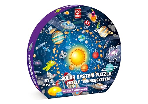 Hape Puzzle “Sonnensystem” | Rundes Sonnensystem Puzzle Spielzeug für Kinder, Holzteile und eine leuchtende LED-Sonne von Hape