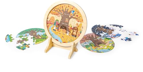 4-Jahreszeiten-Lagenpuzzle, Puzzle-Set mit 10-, 12-, 16- und 18-teiligen Szenen aus Frühling, Sommer, Herbst und Winter von Hape