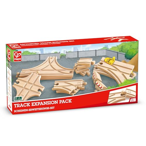 Hape Schienen-Erweiterungs-Set, Eisenbahnzubehör, Schienenbauset, Wechsel und Weichen aus Holz von Hape