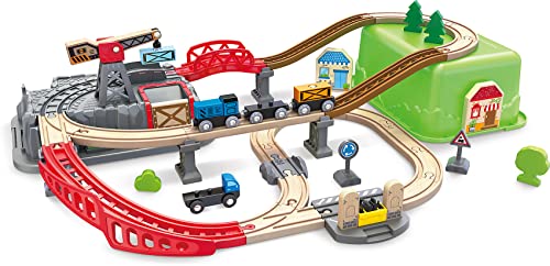 Hape Eisenbahn-Baukasten-Set mit integrierter Lagerbox und Güterzug aus Holz, ab 3 Jahren von Hape