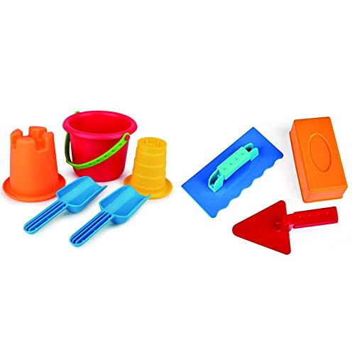 Hape E4053-5-in-1 Strandset, Strandspielzeug/Sandspielzeug, Mehrfarbig & E4064 - Maurermeister-Set, Strandspielzeug/Sandspielzeug, Mehrfarbig von Hape