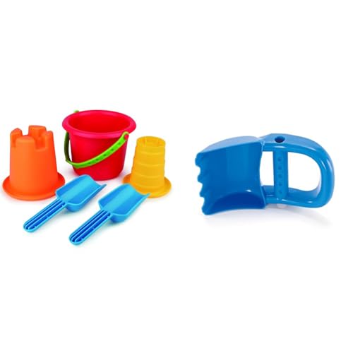 Hape E4053-5-in-1 Strandset, Strandspielzeug/Sandspielzeug, mehrfarbig GD70423 E4019 - Handbagger, Strandspielzeug/Sandspielzeug, blau von Hape