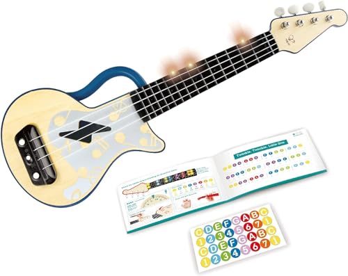 Hape Elektrische Ukulele mit stimmbaren Saiten und Führungslichtern für Kinder ab 3 Jahren, blau von Hape