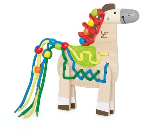 Hape Fädelspiel Pony I Holzspielzeug für Kinder ab 3 Jahren I Zur Föderung der Kreativität und Feinmotorik von Hape