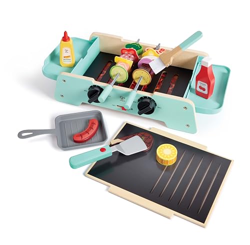 Hape Grill mit gusseiserner Pfanne, Kinderrollenspiel, mit Sound, ab 24 Monaten, Blau/Pink von Hape