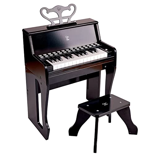 Hape Leuchttasten-Piano mit Hocker und Notenhalter, Musikspielzeug aus Holz, ab 3 Jahren, Schwarz von Hape