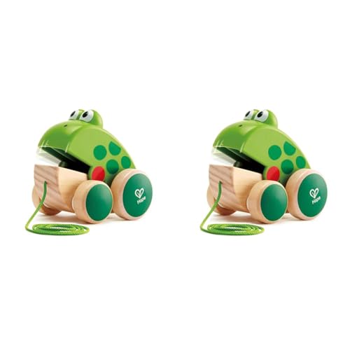 Hape Nachziehfrosch Fridolin von Hape | Holzfrosch Fliegen fressendes Nachzieh-Spielzeug für Kleinkinder, leuchtende Farben (Packung mit 2) von Hape