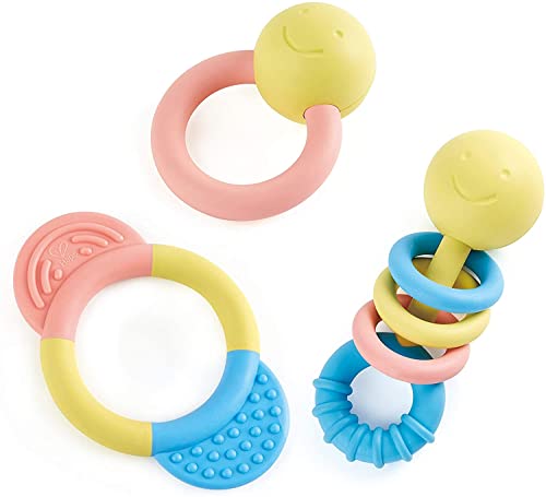 Hape Rassel- und Beißring-Set, bestehend aus Ringrassel, Beißring und klapperndem Beißring, hergestellt aus Reis, für Kinder ab 0 Monaten von Hape