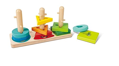 Hape: Monster Twist & Stack Blocks – Form- und Farbsortierer, Holzspielzeug, lustige Monstergesichter, einzigartig geformte Blockstücke, Kinder und Kleinkinder ab 18 Monaten von Hape