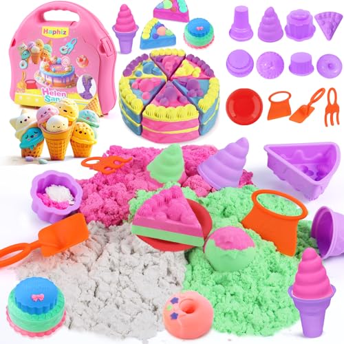 Haphiz Magic Play Sand für Kinder 3 4 5 6 7 8 Jahre Jungen Mädchen Sandbastelsets Magic Spielsand Koffer mit Sand Zaubersand Eiscreme Magischer Sand Sensorisch Construction Sandspielzeug von Haphiz