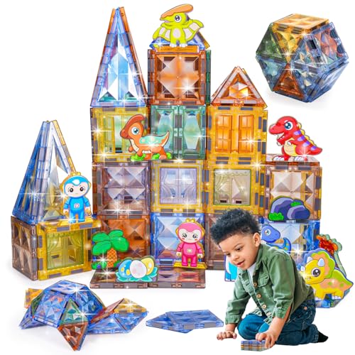 Hapikids Magnetische Bausteine, Dinosaurier Spielzeug Magnetspiele für Geschenk ab 2 3 4 5 Jahre Junge Mädchen Spielzeug ab 2 3 4 5 Jahre Magnete Kinder Spielzeug 2-5 Jahre Kinderspielzeug Magnetspiel von Hapikids