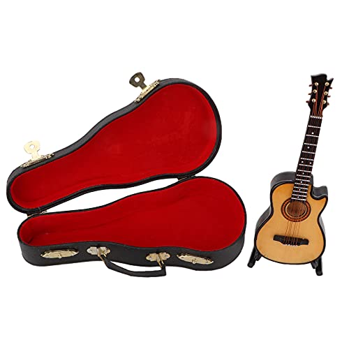 Miniatur Gitarrenmodell aus Holz, mit Gitarrenständer und Koffer, Mini Musikinstrument Gitarren Replik Sammlermodell Ornamente Kunsthandwerk für Heimbüro Dekoration (16cm cutaway guitar) von Hapivida