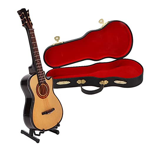 Miniatur Gitarrenmodell aus Holz, mit Gitarrenständer und Koffer, Mini Musikinstrument Gitarren Replik Sammlermodell Ornamente Kunsthandwerk für Heimbüro Dekoration (20cm Cutaway Guitar) von Hapivida