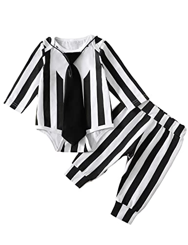 Neugeborenes Jungen Halloween Kostüm Outfit Baby Schwarz und Weiß Gestreift Kostüm Kleidung, Schwarz, 0-3 Monate von Happidoo