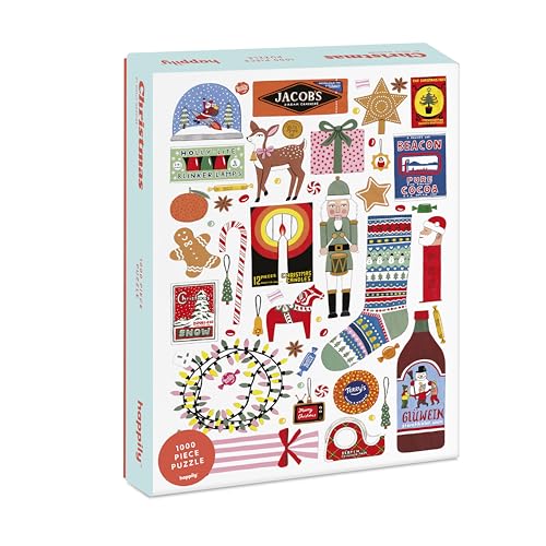 Weihnachtspuzzle 1000 Teile für Erwachsene | 100% hochwertiges recyceltes Brett | Festliches 1000-teiliges Puzzle für Erwachsene | Retro-Geschenke | Happily Puzzles von Happily