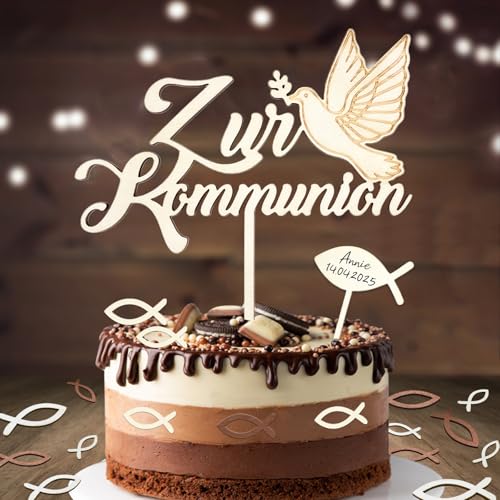 Tortendeko Kommunion, Cake Topper Kommunion Holz & 36 Stück Holz Fische Streudeko Tischdeko & Fisch Kreuz Kuchen Deko, Erstkommunion Deko Junge Mädchen Geschenke Gastgeschenke, Kommunionsgeschenke Tortendeko Kommunion, Cake Topper Kommunion Holz & 36 Stück Holz Fische Streudeko Tischdeko & Fisch Kreuz Kuchen Deko, Erstkommunion Deko Junge Mädchen Geschenke Gastgeschenke, Kommunionsgeschenke von Happirra
