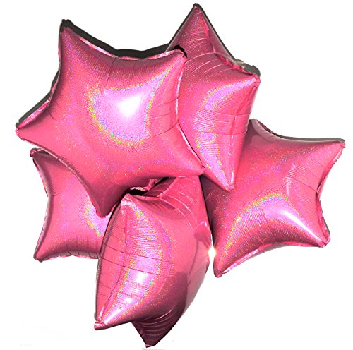 Happium Star Holografische Folienballons, 5 Stück, Helium, 18 Zoll, Sternballons, Folienballon-Set für Geburtstagsfeier, Abschlussfeier, Babyparty, Hochzeitstag, Partydekorationen (Rosa) von Happium