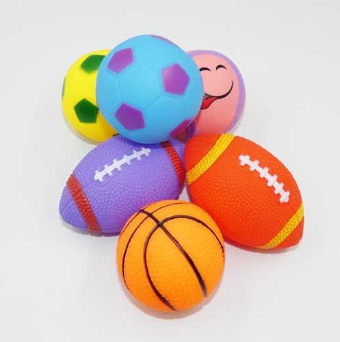 Happium Badespielzeug für Kinder, Gummibälle, 6 Stück, quietschende Baseballbälle, Rugby, Basketball, Fußball, Bälle, Badespielzeug, Planschbecken, Sommer-Pool-Spiel, lustiges Spielzeug von Happium