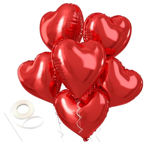 Happium Folie Herz Ballons Rot, 6 Stück Rote Herzform Ballons Valentinstag Ballons 18 Zoll rote Folienballons für Helium Valentinstagsdekorationen für Valentinstagsparty von Happium