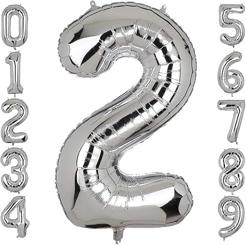 Happium Folienballons mit Buchstaben A-Z, 35,6 cm (14 Zoll), Zahl 0–9 (Silber, 2) von Happium