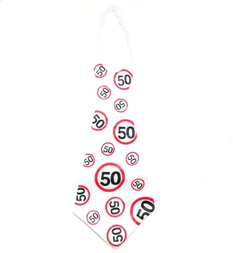 Happium Happy 50 Birthday Tie Number 50 Birthday Party Supplies, Party By Age 50 Ideas and Decorations Funny Birthday Sash Red 50 White Number Tie von Happium