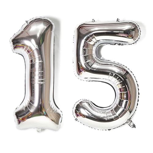 Happium Luftballons, 34 Zoll Zahlenballons 15, Silber Folienballons Geburtstag Silber Ballon Zahlen 1 und 5 Ballons für Geburtstag Hochzeit Party Dekorationen Feier Supplies von Happium